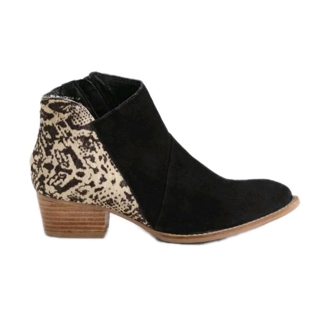 Diba True Booties Women 6.5 Black Suede Calf Hair Western Boho Snakeskin Concert